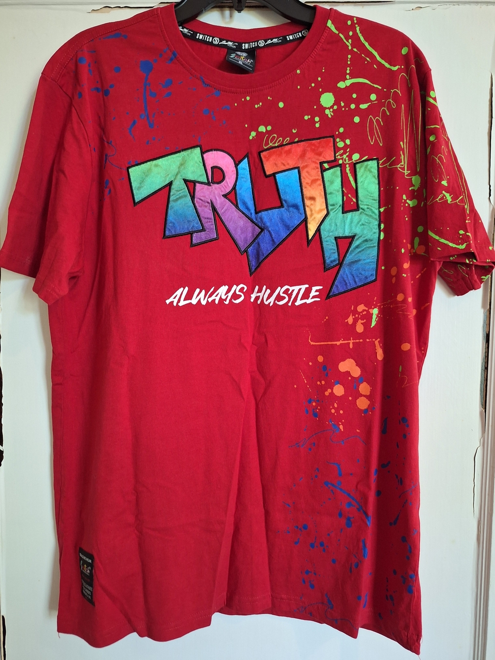 Switch Remarkable Mens Red Graphic TRUTH Always Hustle Graffiti Tee SZ XL